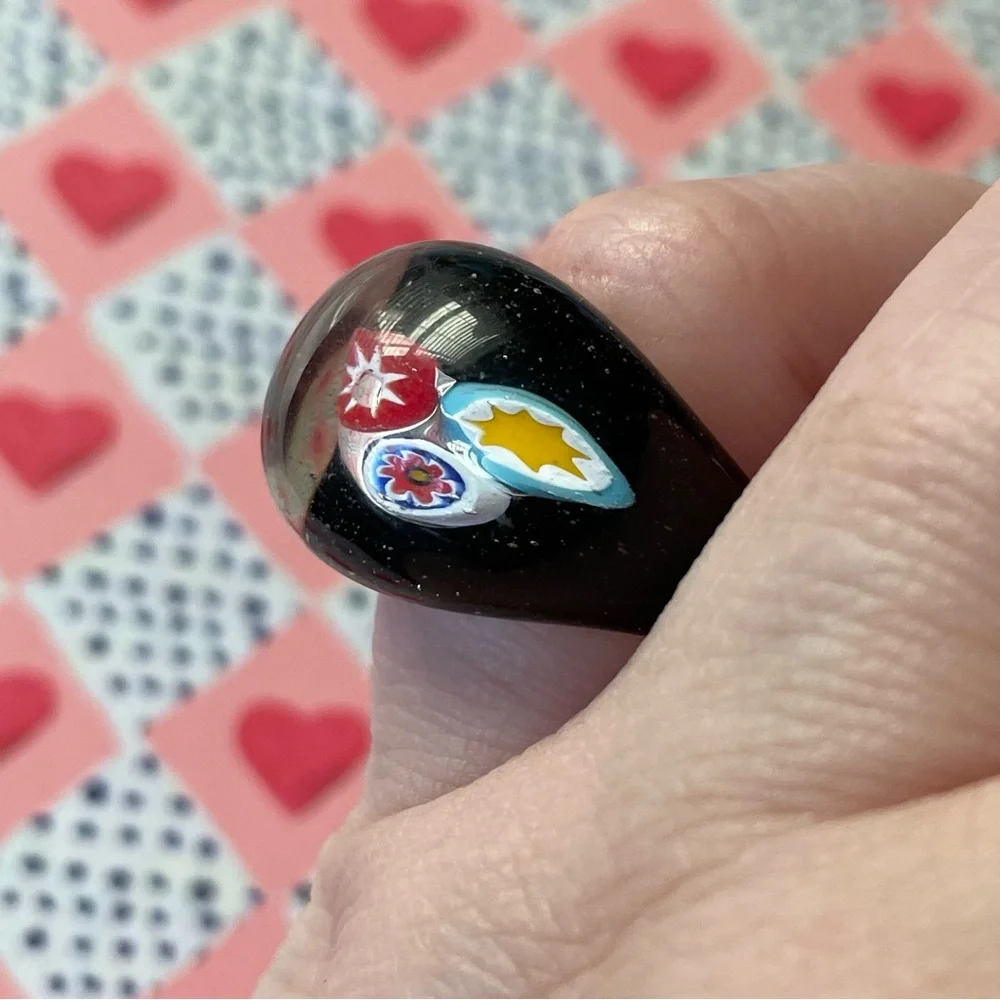 Vintage art glass millefiori trio dome ring sommerso purple sz 4.75